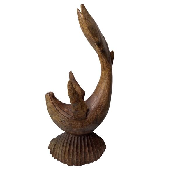 Vintage 90s Hand Carved 16" Wooden Dolphin Sculpture Rustic Decor Figurine - Picture 3 of 12